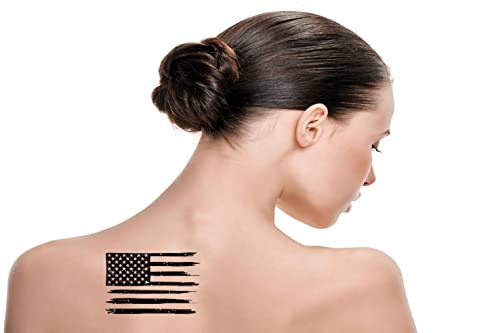 Tattoonova Usa Six Sheets Temporary Tattoos For Men And Women American Distressed Flag Usa Grunge Patriotic Symbol Silhouette Stoke Fake Tattoo Kits Sets For Neck Arm Hands Leg #TOP1