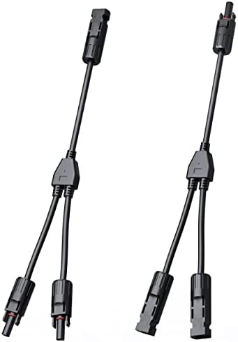 GearIT Solar Panel Connectors with Male to Female Connectors for Solar Panel Y Multi Branch Adapter, Renewable Energy Panel Connector, Y Branch, Tinned Copper, Black