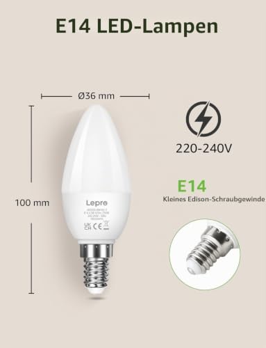 Lepro E14 LED Glühbirne Warmweiss 2700K, 4.2W 470 Lumen C35, 3 Stück – Ansicht 4