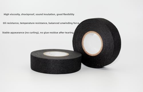Image of Wire Harness Cloth Electrical Tape, Noise Damping Heat Proof Car Wrap Tape, Self-Adhesive Fabric Tape for Automotive Electrical Cable, Black (4, Width:19mm (4 Roll))