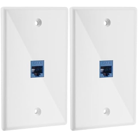 Ethernet Wall Plate with Single Port, 2 Pack BERANMEY RJ45 Cat6 Female to Female 1-Port Keystone Jack Inline Coupler Insert Lan Network Cable Faceplate Cover