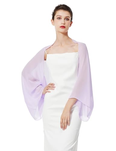BEAUTELICATE Chiffon Schal Stola Damen Festlich Elegante Schultertuch Bolero Shrug mit Ärmel für Abendkleider Brautkleider Sommer Hochzeit (Lila, Einheitsgröße)