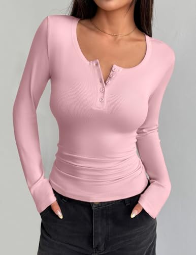 Zeagoo Women's Long Sleeve Shirts Casual Square Neck Tops Slim Fit Rib Knit Basic Tee 2025 Fall Summer Clothes2
