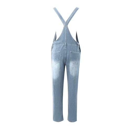 Peto para mujer monocolor con correa ajustable y pantalones vaqueros clásicos de pierna ancha 4