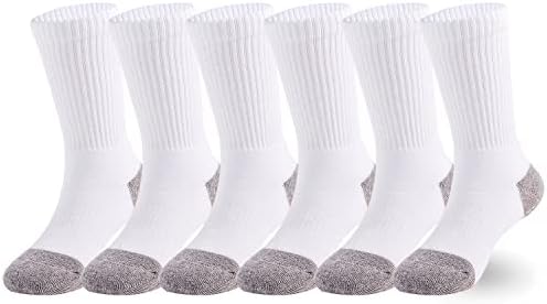EPEIUS Kids Boys/Girls' Cushioned Crew Socks Thick Cotton Athletic Socks Running Crew Sports Socks Blocked White 6 Pack 10-14 Years