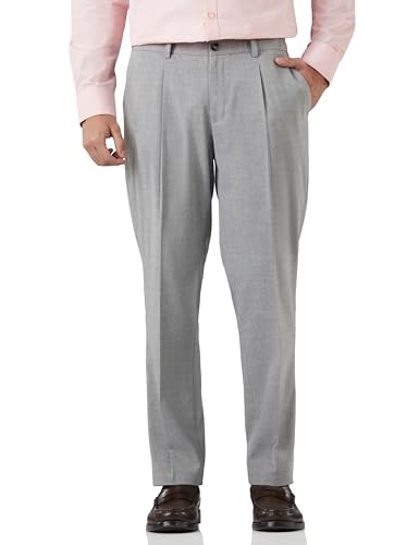 Amazon Brand - Symbol Men's Pleated Stretchable Formal Pants |Hal...