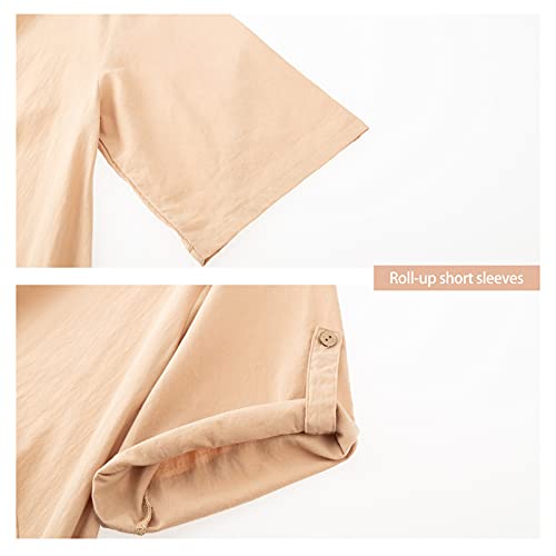 Moochy Vestido de túnica feminino enrolável manga curta confortável bolsos de algodão irregular bain