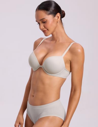 Image of Deyllo Women's Push Up Underwire Bra Super Padded T-Shirt Bra Add Two Cups