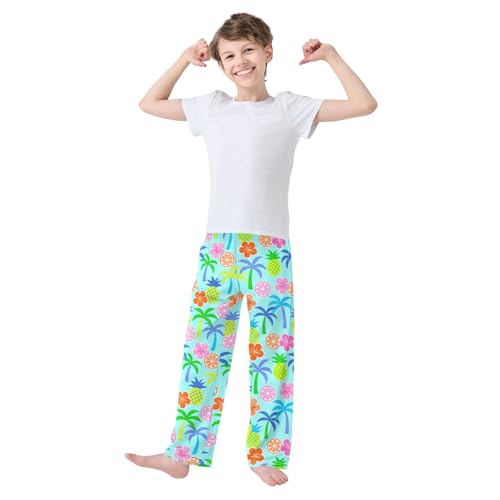 ZZXXB Colorful Orange Flowers Boys Long Pants Soft Trousers Elastic Waist Kids Lounge Bottoms with Pockets S-XL2