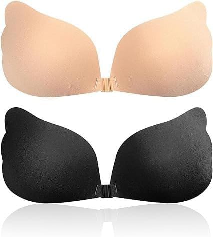 vaxcilx Strapless Adhesive Bra for Women, Backless Push Up Invisible with Front Closure, Reusable Stick-On for Dresses, Nude Black-picture-29