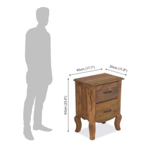 Image of Sheesham Wood Side Tables for Bedroom with 2 Drawers | End Table for Living Room, Bedroom | Wooden Night Stand Side Table for Bedroom | Rustice Teak