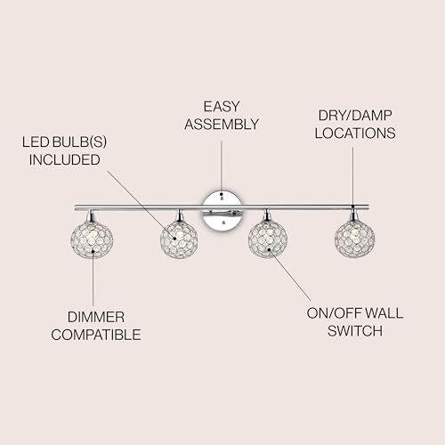 Image of JONATHAN Y 32.5 inch Chrome Maeve Modern Glam LED Vanity Light Sconce for Bathroom, Clear Crystal Globe Shade, Art Deco Wall Light for Hallway Entryway (JYL7537A)