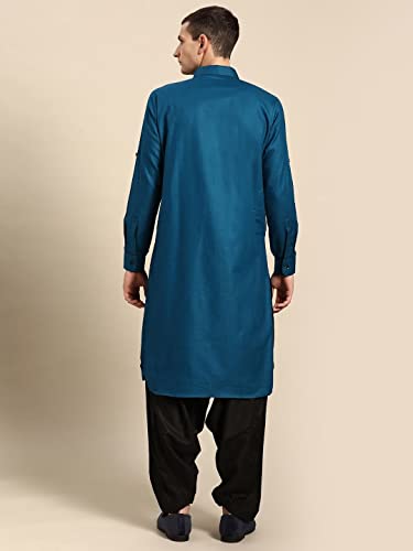 Image of Rajubhai Hargovindas Men's NavyBlue Pathani Kurta Suit with Elastic Salwar Pajama (NETT-38)