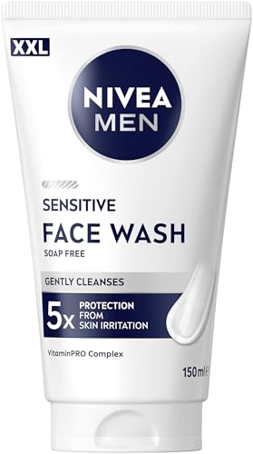 NIVEA MEN Sensitive Face Wash, sanftes Reinigungsgel für empfindliche Männerhaut, beruhigende Gesichtsreinigung zur Linderung von Hautirritationen (150 ml) 1