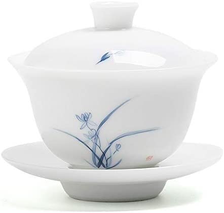 Herbata herbaty， Miski, ręcznie malowana biała porcelana pokryta miską zestaw filiżanek do herbaty domowa miska pojedyncza ceramiczna na trzy talenty kung fu mała