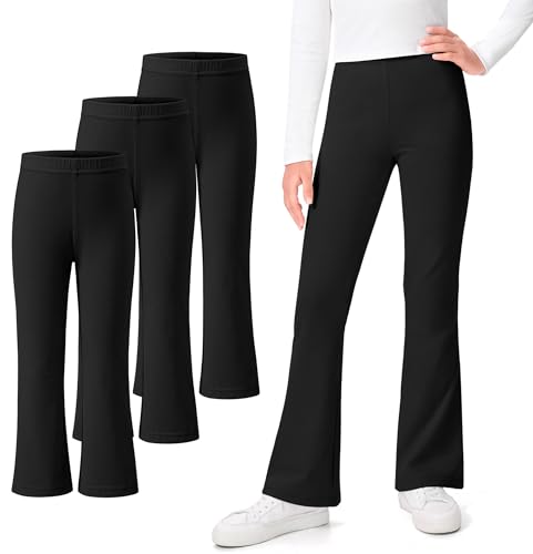 La Mejor Selección de Ropa deportiva para Niña para comprar hoy. 50 KEREDA - Paquete de 3 pantalones de uniforme escolar para niñas, leggings acampanados, ropa de moda para adolescentes y niñas, Negro, 11-12 Años