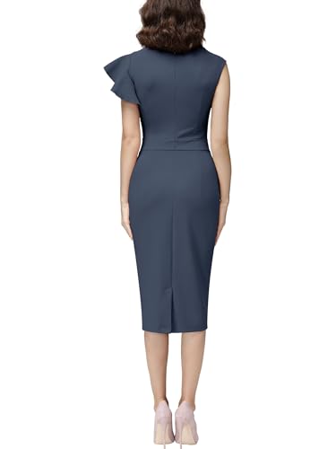 Image of AISIZE Women's Pinup Vintage Ruffle Sleeves Cocktail Party Pencil Dress