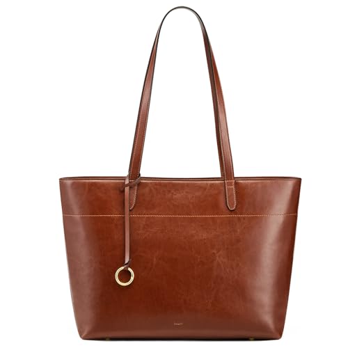 Image of Kattee Vintage Genuine Leather Work Tote for Women | Spacious interior with a zip compartment for organized work, travel, and everyday essentials.