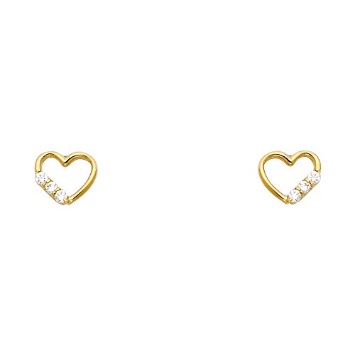 14k REAL Yellow Gold Cut-Out Heart Stud Earrings with Screw Back2