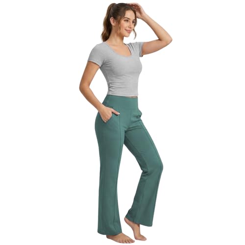 Image of NINQ Women High Waist Flare Pants Lite Regular | Smart Casual Korean Trouser for Office Wear, Gym, Sports, Travel & Daily Styling