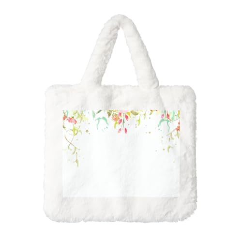 Sac fourre-tout moelleux en peluche blanche à motif floral