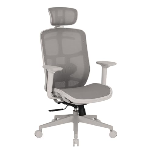 Cadeira Escritório Ergonomica DT3 Diana em Mesh Vidartex, apoio de cabeça 3D, Braço 3D, apoio lombar 2D - Ajuste manual de altura e profundidade, suporta até 120 e altura máx.1,85m(Grey Frame)