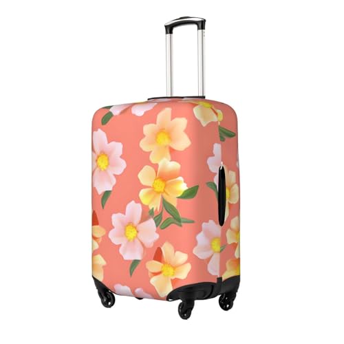 Yellow Pink Flowers Luggage Cover Washable Elastic Suitcase Cover Anti-Scratch Travel Luggage Protector Covers for Kids Adult L fits 25-28 inch Suitcase2