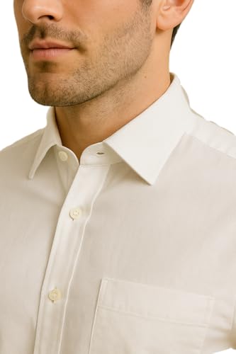 Image of Men's Premium Cotton Formal Dress Shirt - White Collar & French Cuffs with Cufflinks | Solid White, Micro Check & Striped for Office, Wedding