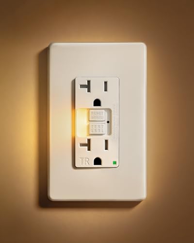 SURAIELEC 20Amp GFCI Outlet with Nightlight Dusk to Dawn Night Light GFCI Electrical Outlet with LED Night Light 3000K Tamper Resistant Receptacle for Kitchen Bathroom ETL Listed White 1 Pack