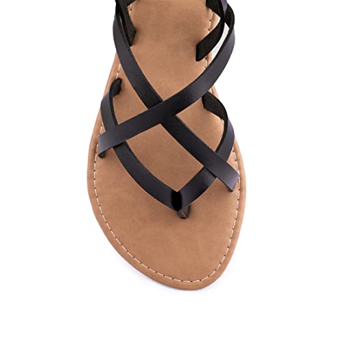 Image of Huayuanwell Women's Gladiator Flat Sandals Fisherman Strappy Sandals Ankle Strap Sandals
