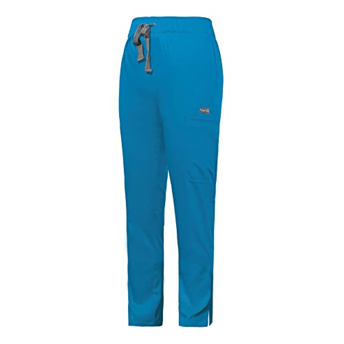Women Scrubs Pant with Elastic Waist Workwear Professionals Drawstring Straight Leg Pull-On Cargo (Blue,S,Small)