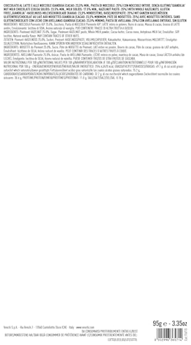 Venchi - Milk Gianduja Nocciolata Bar, 95g, with Whole "Piedmont Hazelnut", Gluten-Free, No Colourings and No Preservatives