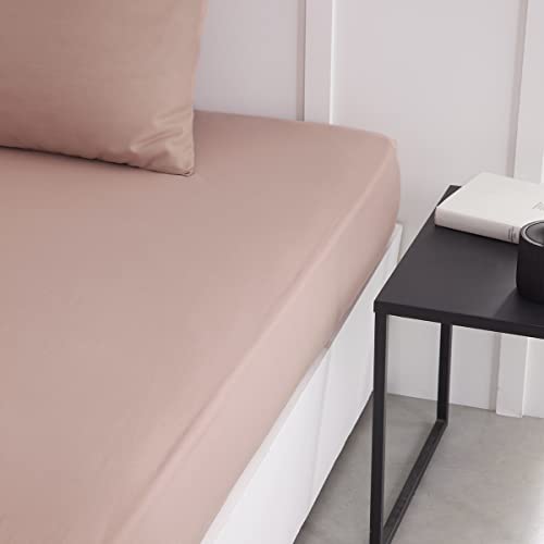 TODAY Essential - Drap Housse 140X190 cm 2 Personnes 100% Coton Uni, Rose des Sables