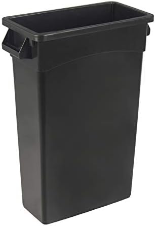 Amazon Basics Rectangular Commercial Slim Space-Saving Plastic Garbage Can for Kitchen, Office, 23 Gallons, Black