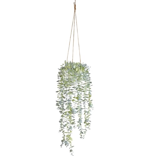 BACAMA Decorative Hanging Plants for Shelf, Faux Ivy Eucalyptus Vine, Fake Greenery in White Pot with Lanyard (Full, Large Pot)