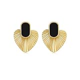 Black Heart Earrings for Women, 24K Gold Plated Vintage Gold Earrings with Hypoallergenic Posts,Lightweight Black and Gold Dangle Statement Jewelry, Gift for Women—Girfriend Wife Mom for Wedding, Party, Christmas