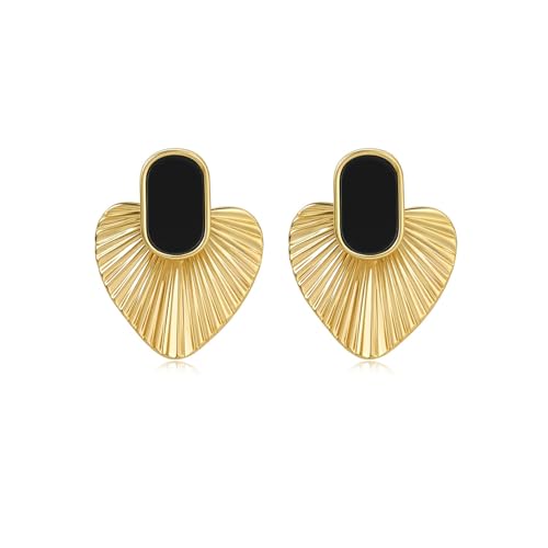 Black Heart Earrings for Women, 24K Gold-Plated Vintage Earrings with Hypoallergic Posts, Statement Dangle Earring Fashion Black Gold Earring Jewelry
