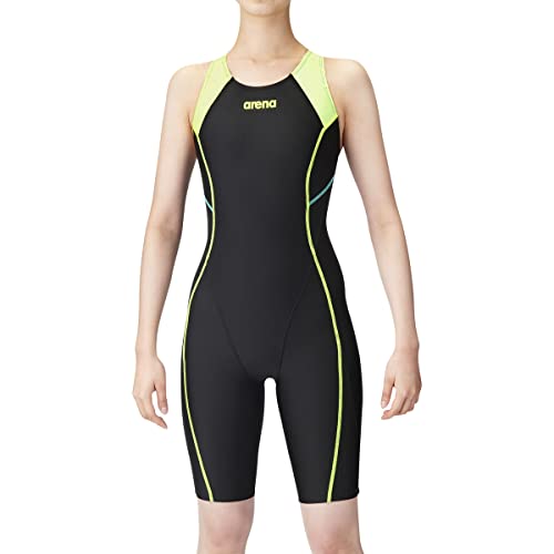 arena(アリーナ) フィットネス水着レディース サークルバックスパッツ(ひっかけフィットパッド)(着やストラップ) ブラック×ブラック×Fイエロー(BKFY) Oサイズ LAR-1200W