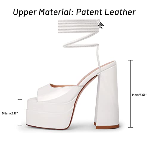 Wetkiss White Platform Sandals Platform Lace Up Sandals Platform Chunky Heels Strappy Sandals For Women Chunky Sandals For Women Platform Lace Up Heels Chunky High Heels Sandals #TOP2