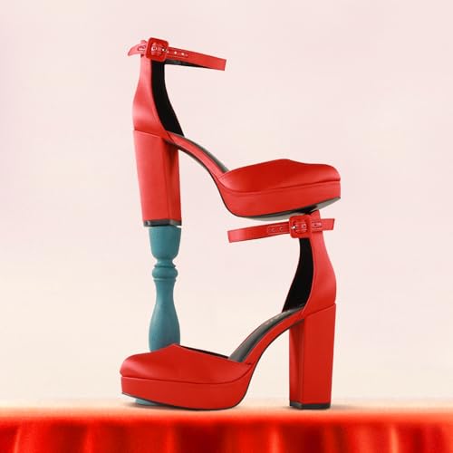 Image of Ankis Black Platform Closed Toe Heels for Women, Womens Heels Closed Round Toe Chunky Block Pumps Shoes, 4 Inch