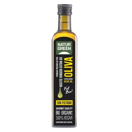 NaturGreen - Aceite de Oliva Virgen Extra Bio, AOVE Ecológico, Sin Filtrar, Primera Presión, 100% Vegano - 500 ml