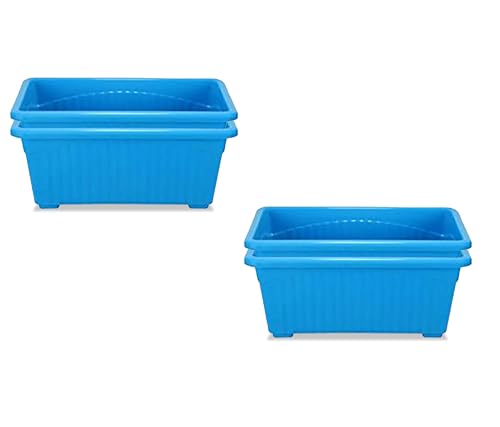 Image of NAYRA Plastic Window Planter - 14 Inch, Blue | Rectangular Planter For Home And Balcony Garden | Flower Pot For Home Plants And Gardens | Suitable For Indoor And Outdoor Gardening (Set Of 4)