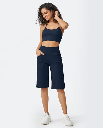 Image of Promover 14 inch /21 inch /23 inch /25 inch Inseam Capri Pants for Women Wide Leg Yoga Cropped Pants with Pockets Loose Casual Summer Pant