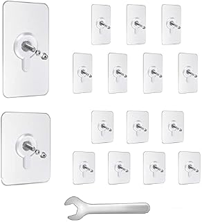 Boloest 16pcs Self Adhesive Wall Screw Hook Nail Detachable Punch Free Wall-Mounted Screw Hooks Waterproof Non Trace Hooks, for Wall Picture Bathroom Kitchen, Transparent(2 Types, with Wrench)