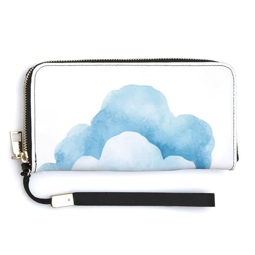 Blue Cloud Simple Minimalistic PU Leather Clutch Long Bifold Wallet, Coin Purse Credit Pass Case, Durable Card-Holder Money Storage for Women Men