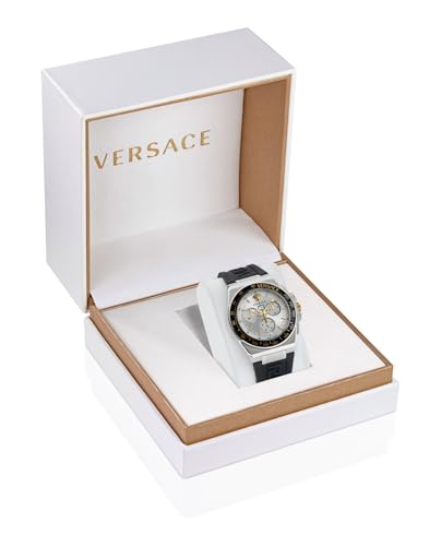Versace Greca Extreme Chrono Collection Luxury Mens Watch Timepieces with a Black Strap featuring a Stainless Steel Case and a Silver Dial4