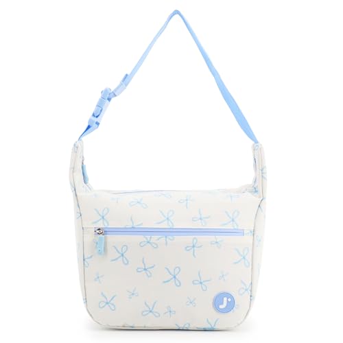 J World Lane Modern Lunch Bag with Shoulder Strap. Small Lunch Tote for Women and Men, Blue Bows