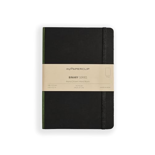 Image of myPAPERCLIP Binary Series - A5 Unruled Notebook | Italian Hardboard Cover | 192 Pages, 80 GSM Paper, A5 (5.83 x 8.27 in) | Thread Bound with Elastic Closure & Bookmark | Green Spine