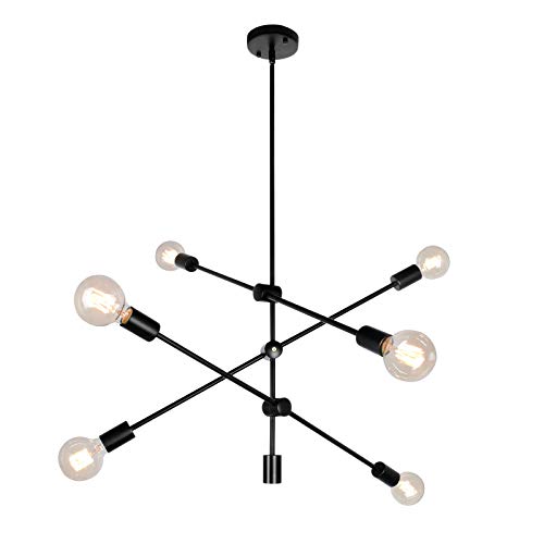 PUZHI PUZHI HOME Sputnik Chandelier 6 Lights Black Modern Pendant Lighting Ceiling Light Fixture for Dining Room Island Kitchen Bedroom Living Room