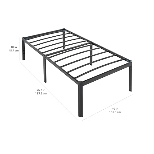 Image of Amazon Basics Sturdy Heavy-Duty Non-Slip Platform Bed Frame, Steel Slat Support, Noise Free, Easy Assembly, 18 Inch Storage Height, Twin Size, Black